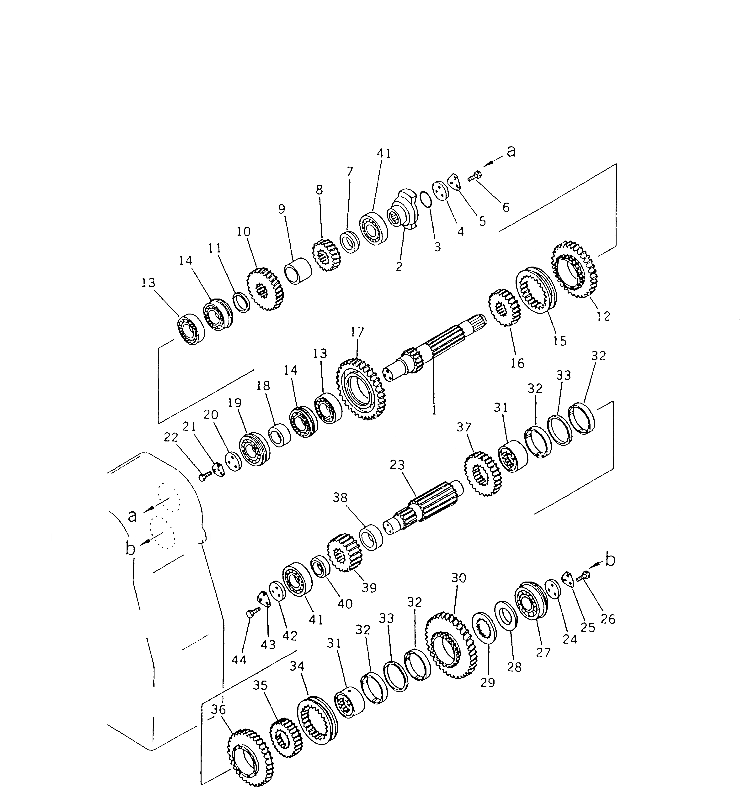 Схема запчастей Komatsu GD510R-1 - ТРАНСМИССИЯ (ВХОДН. ВАЛ¤ 1 И 2 ВАЛ И ПРИВОД) СИЛОВАЯ ПЕРЕДАЧА
