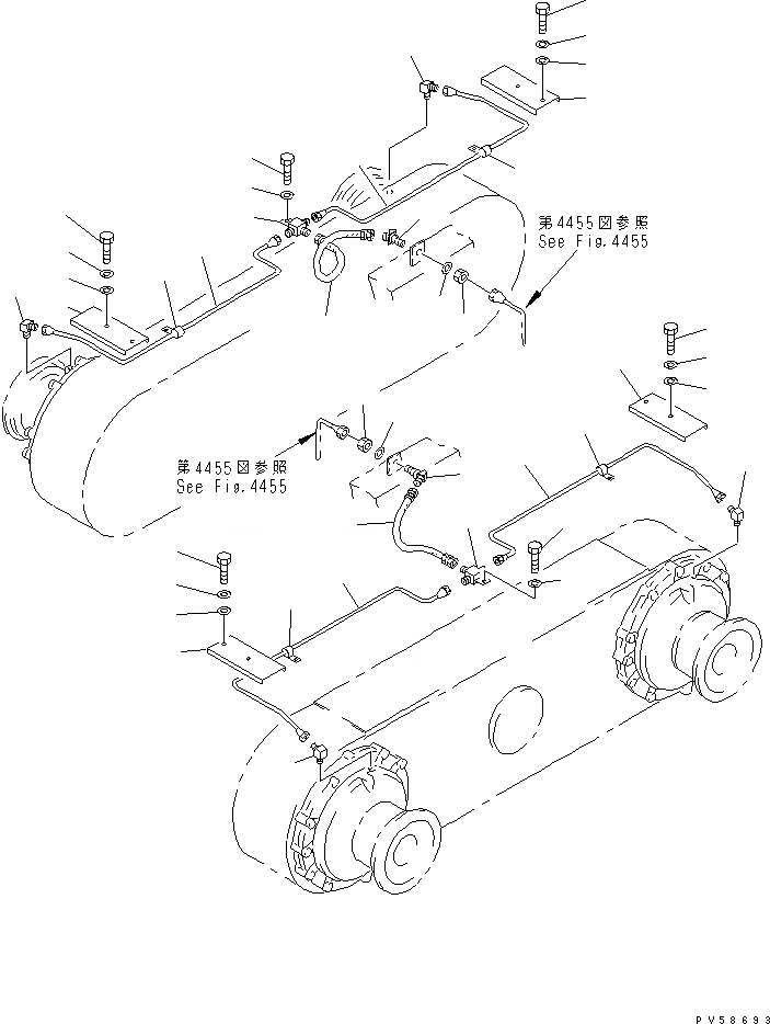 Схема запчастей Komatsu GD521A-1E - ТОРМОЗНАЯ ГИДРОЛИНИЯ (/) (ТОРМОЗНОЙ КЛАПАН - КОЛЕСН. ТОРМОЗ) СИСТЕМА УПРАВЛЕНИЯ