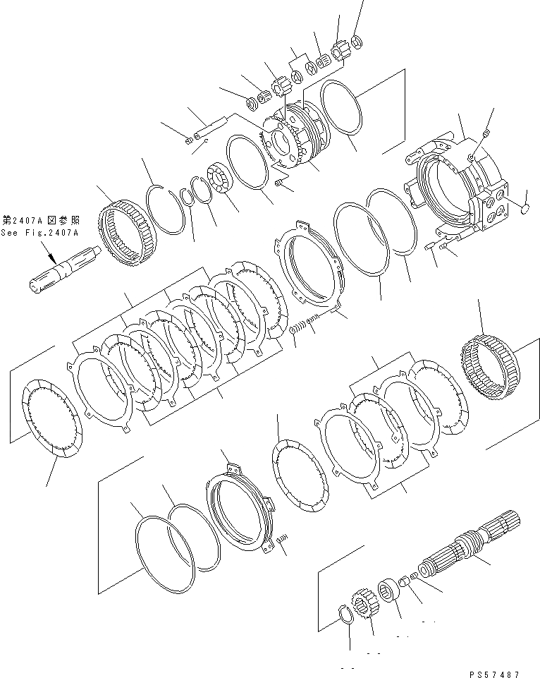 Схема запчастей Komatsu GD521A-1 - ТРАНСМИССИЯ (ПЕРЕД. И 3 МУФТА)(№-) СИЛОВАЯ ПЕРЕДАЧА
