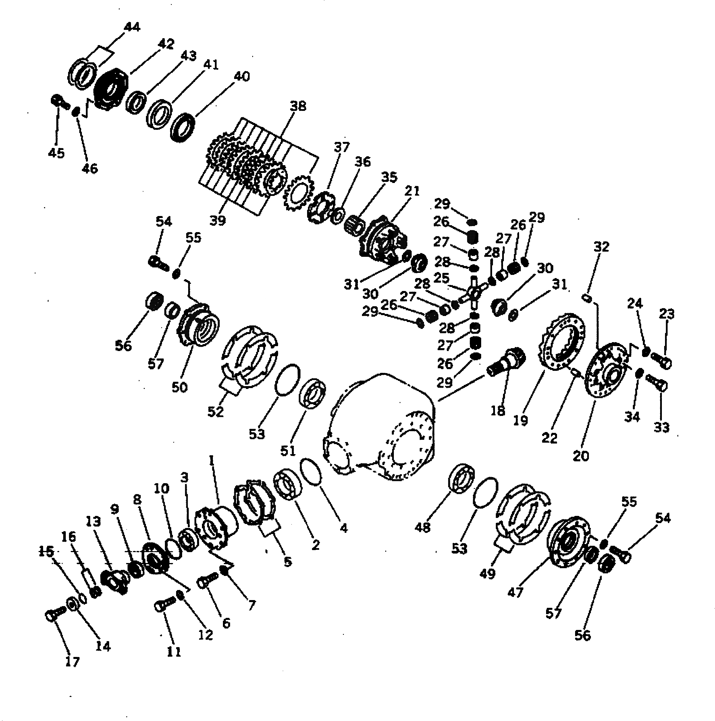 Схема запчастей Komatsu GD525A-1 - КОНЕЧНАЯ ПЕРЕДАЧА И ВАЛ (/) СИЛОВАЯ ПЕРЕДАЧА