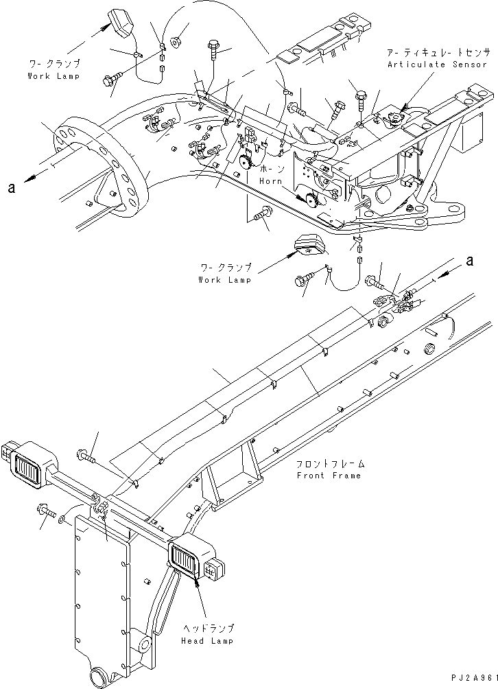 Схема запчастей Komatsu GD555-3 - ПЕРЕДН. РАМА Э/ПРОВОДКА(№-) ЭЛЕКТРИКА