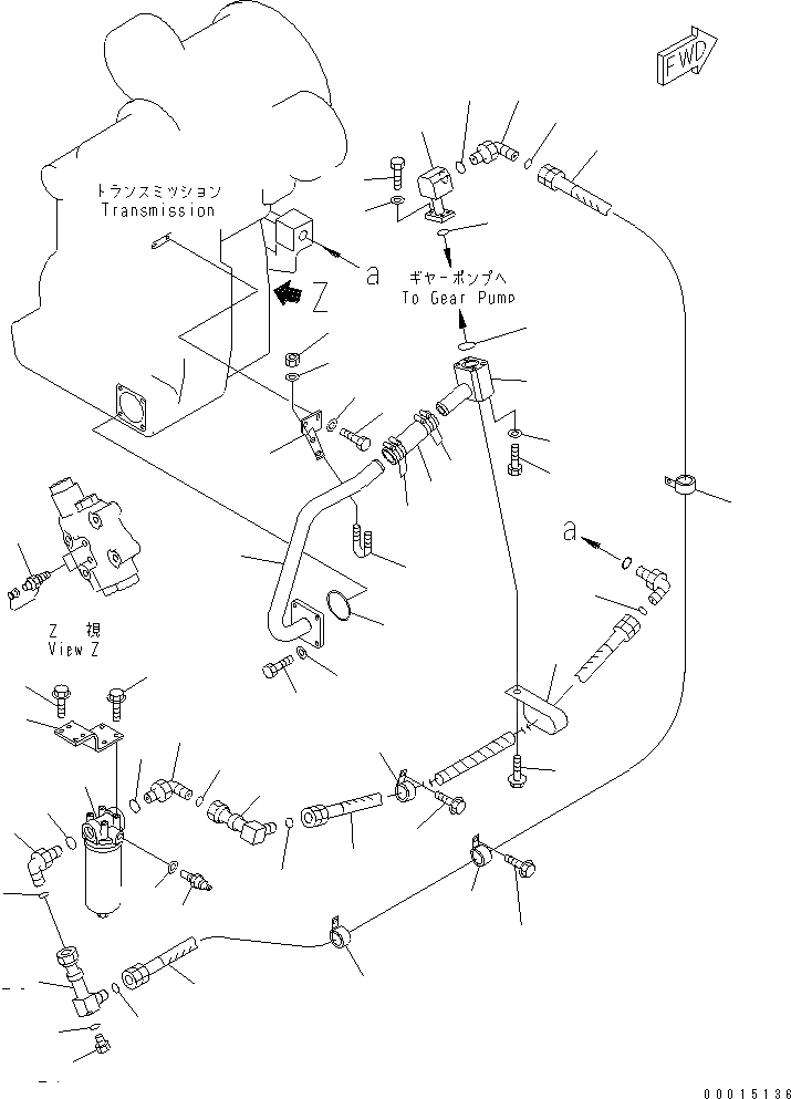 Схема запчастей Komatsu GD555-3 - ГИДРОЛИНИЯ ТРАНСМИССИИ (бЛОК. ДИФФЕРЕНЦИАЛА ТИП) (CALIДЛЯNIA СПЕЦ-Я.)(№-) ТРАНСМИССИЯ