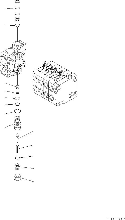 Схема запчастей Komatsu GD555-3 - УПРАВЛЯЮЩ. КЛАПАН (4-Х СЕКЦИОНН.) (/) (ПРАВ.) ОСНОВН. КОМПОНЕНТЫ И РЕМКОМПЛЕКТЫ