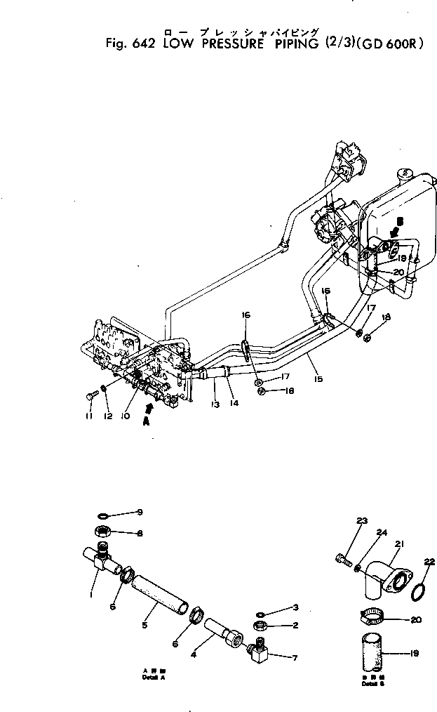 Схема запчастей Komatsu GD600R-1 - НИЗ. PRESSURE ТРУБЫ (/) ГИДРАВЛИКА