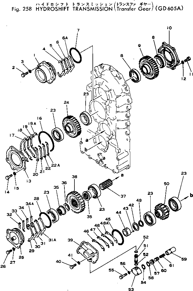 Схема запчастей Komatsu GD605A-1 - ТРАНСМИССИЯ (ПЕРЕДАЧА ПРИВОД) СИЛОВАЯ ПЕРЕДАЧА