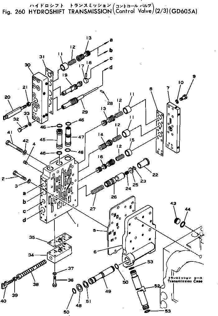 Схема запчастей Komatsu GD605A-1 - ТРАНСМИССИЯ (УПРАВЛЯЮЩ. КЛАПАН) (/) СИЛОВАЯ ПЕРЕДАЧА