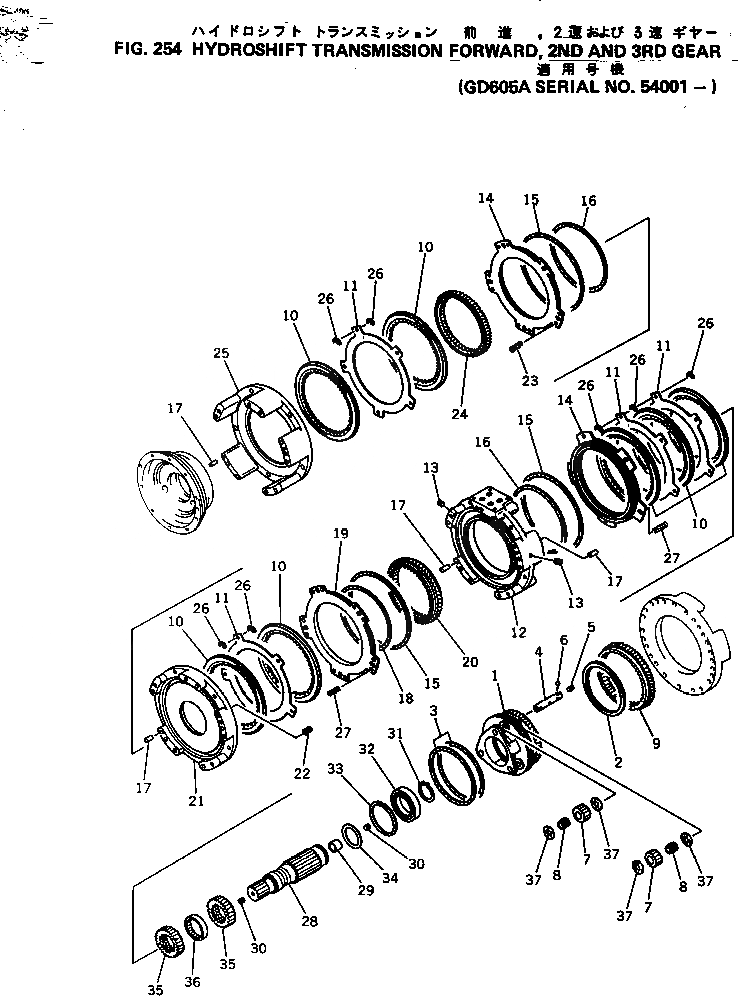 Схема запчастей Komatsu GD605A-3 - ТРАНСМИССИЯ ПЕРЕД.¤ 2 И 3 ПРИВОД СИЛОВАЯ ПЕРЕДАЧА
