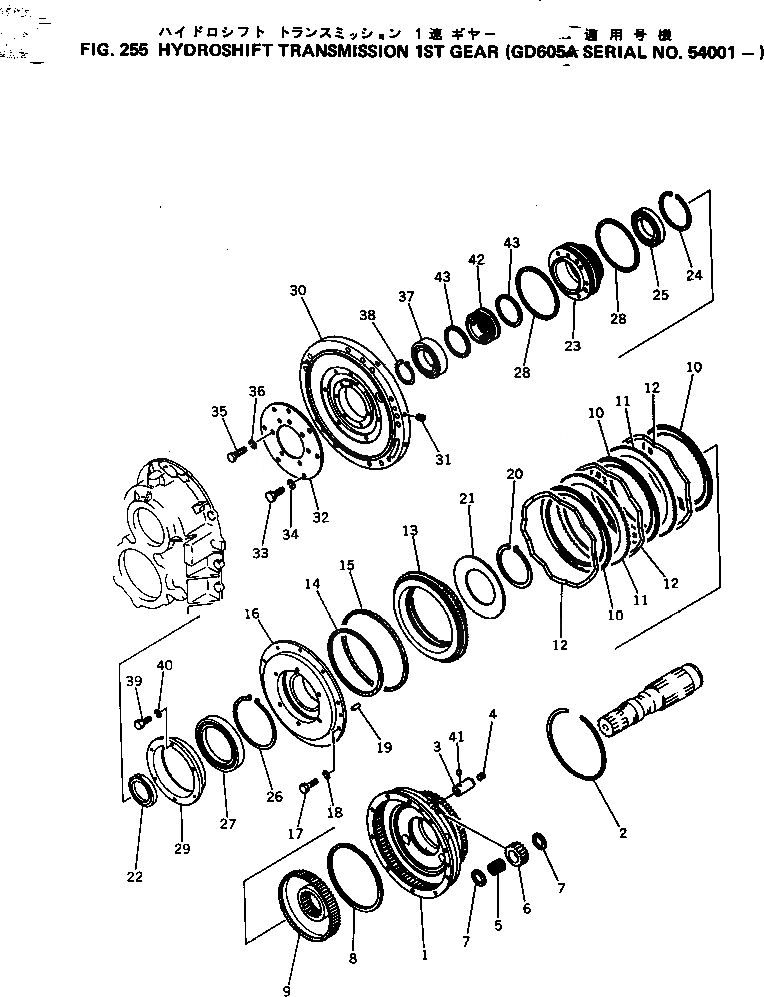 Схема запчастей Komatsu GD605A-3 - ТРАНСМИССИЯ 1 ПРИВОД СИЛОВАЯ ПЕРЕДАЧА