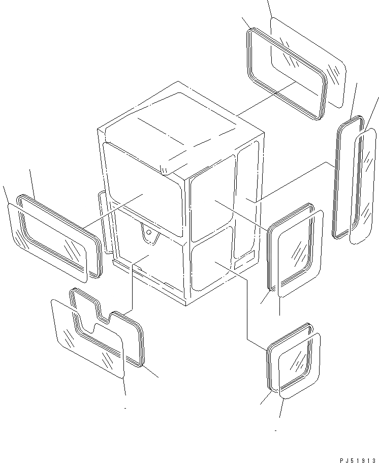 Схема запчастей Komatsu GD605A-5 - КАБИНА (ПЕРЕДН. НИЖН. ДВОРНИКИ ТИП) (/) (ОКОНН. СТЕКЛА)(№-) РАМА И ЧАСТИ КОРПУСА