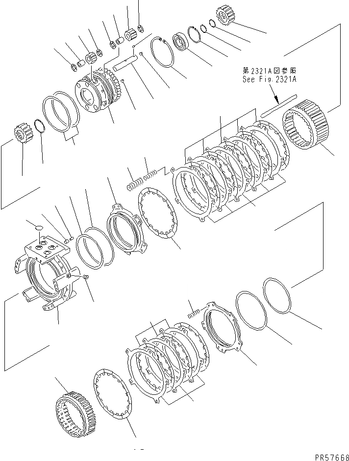 Схема запчастей Komatsu GD611A-1 - ТРАНСМИССИЯ (ПЕРЕД. И 3 МУФТА)(№-) СИЛОВАЯ ПЕРЕДАЧА
