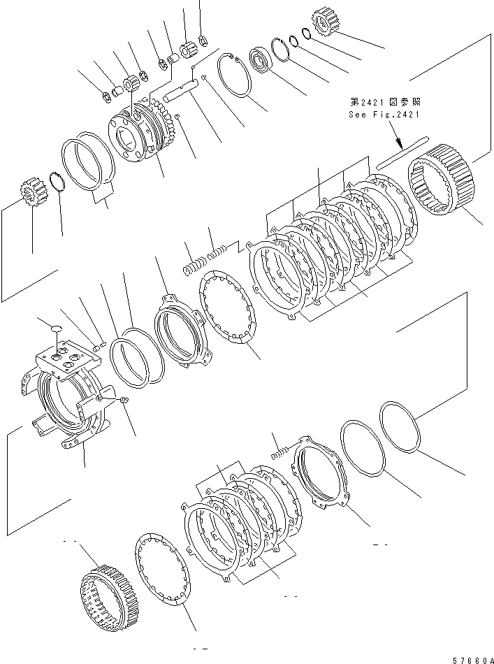 Схема запчастей Komatsu GD621A-1 - ТРАНСМИССИЯ (ПЕРЕД. И 3 МУФТА)(№-) СИЛОВАЯ ПЕРЕДАЧА