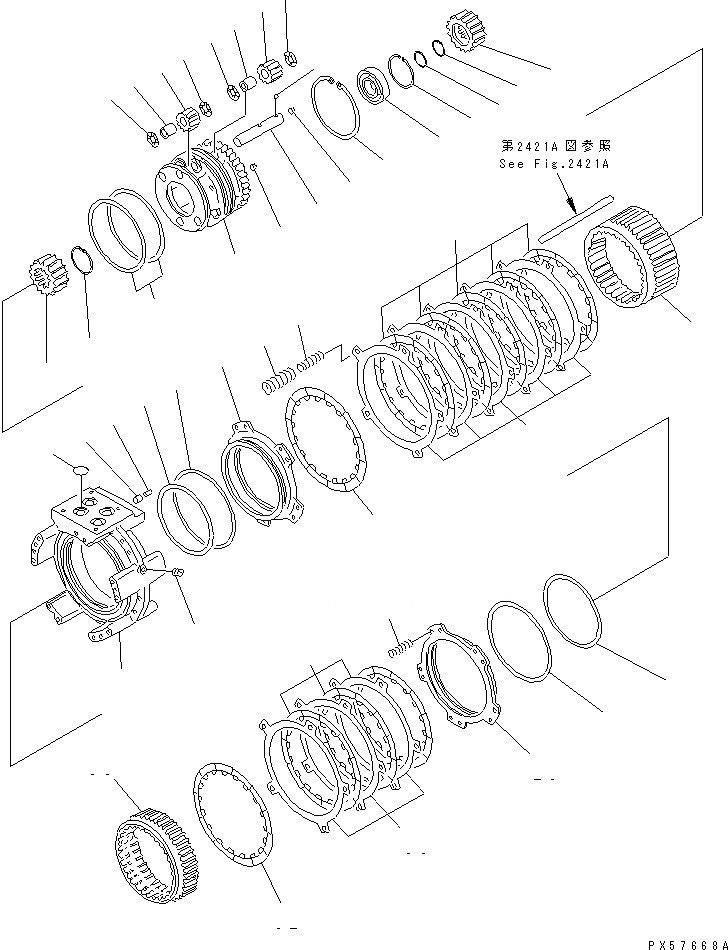 Схема запчастей Komatsu GD621A-1 - ТРАНСМИССИЯ (ПЕРЕД. И 3 МУФТА)(№-) СИЛОВАЯ ПЕРЕДАЧА