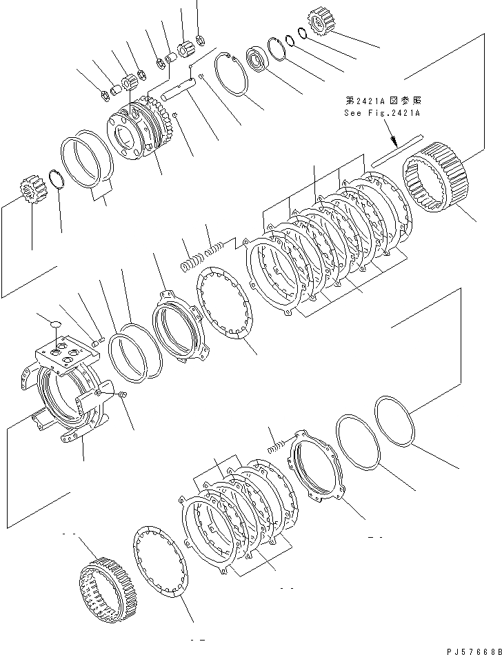 Схема запчастей Komatsu GD621R-1 - ТРАНСМИССИЯ (ПЕРЕД. И 3 МУФТА)(№9-) СИЛОВАЯ ПЕРЕДАЧА