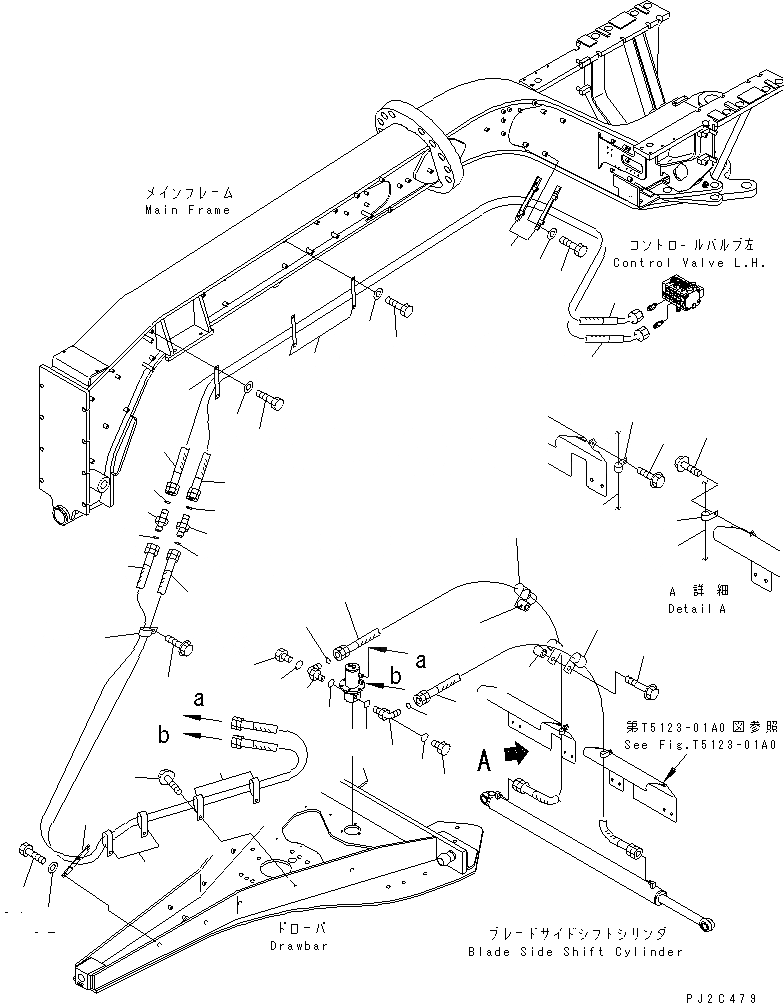 Схема запчастей Komatsu GD655-3A - ГИДРОЛИНИЯ (ЦИЛИНДР СДВИГ. ОТВАЛА ЛИНИЯ)(№-.) ГИДРАВЛИКА