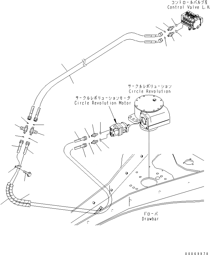 Схема запчастей Komatsu GD655-3E0 - ГИДРОЛИНИЯ (CIRCLE ЛИНИЯ МОТОРА ВРАЩЕНИЯ) (КРОМЕ ЯПОН.) CIRCLE МОТОР И ТРУБЫ