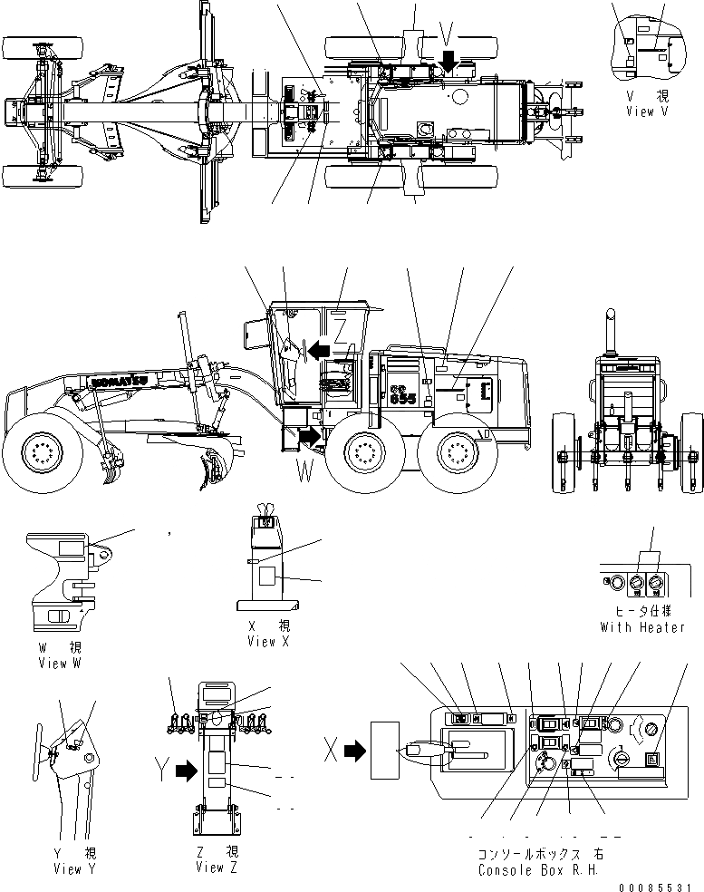 Схема запчастей Komatsu GD655-3E0 - МАРКИРОВКА (/) (АНГЛ.) МАРКИРОВКА