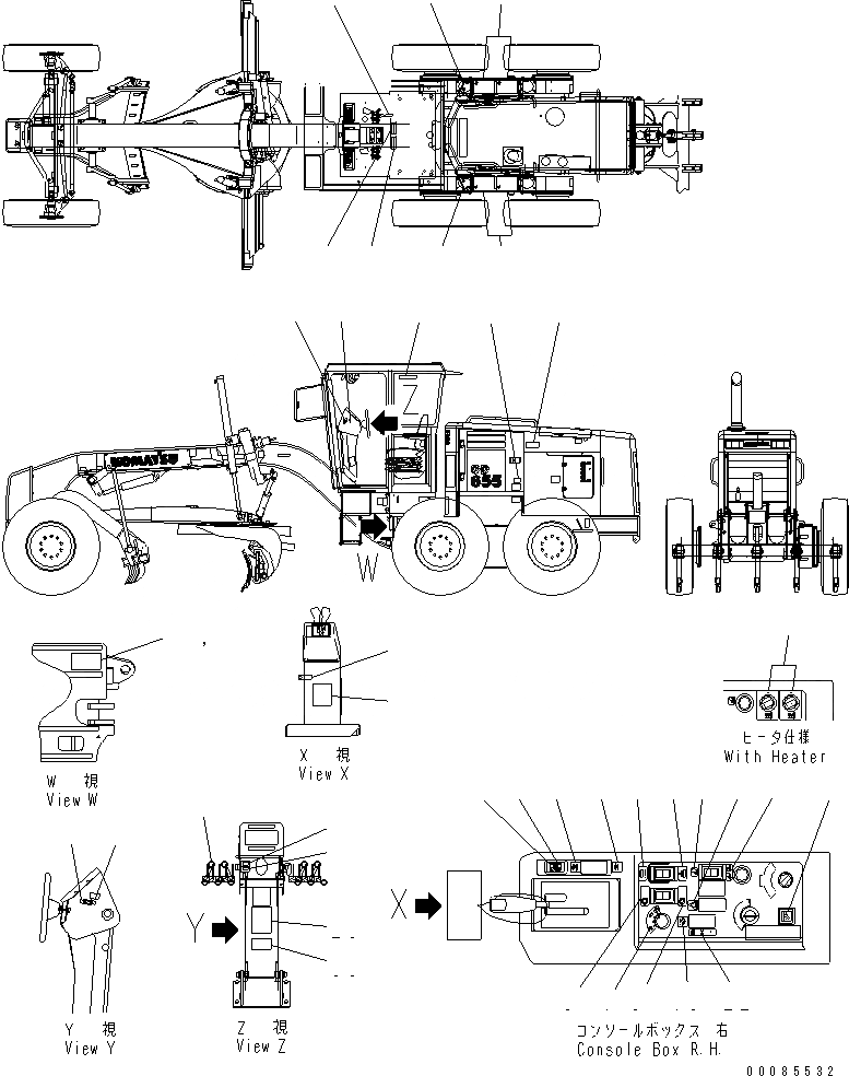 Схема запчастей Komatsu GD655-3E0 - МАРКИРОВКА (/) (АНГЛ.) (С бЛОК. ДИФФЕРЕНЦ.) МАРКИРОВКА