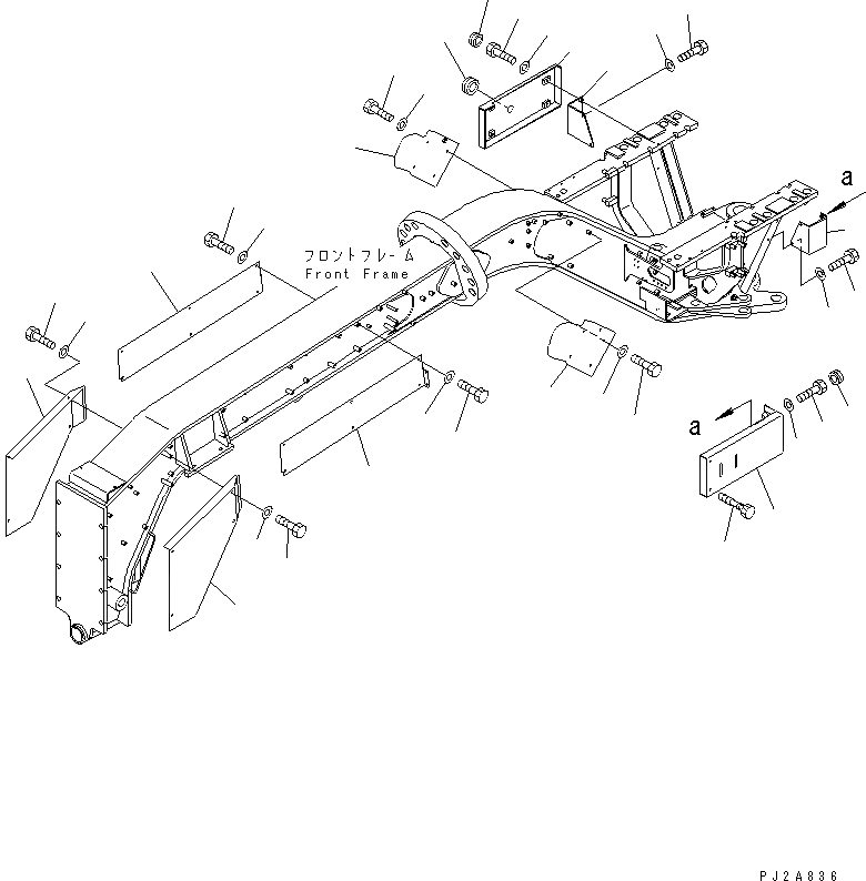 Схема запчастей Komatsu GD655-3C - ПОКРЫТИЕ ПОЛА И ПЕРЕДН. РАМА COVER(№-) ЧАСТИ КОРПУСА