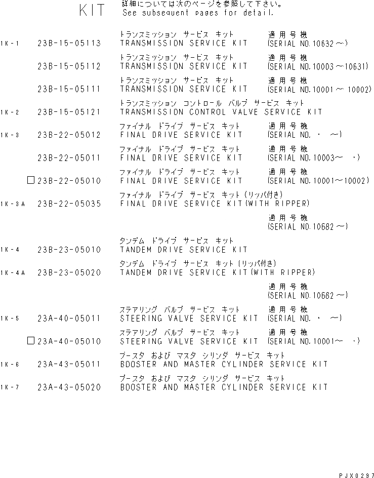 Схема запчастей Komatsu GD661A-1 - РЕМ. КОМПЛЕКТЫ (СИЛОВАЯ ПЕРЕДАЧА) МАРКИРОВКА¤ ИНСТРУМЕНТ И РЕМКОМПЛЕКТЫ