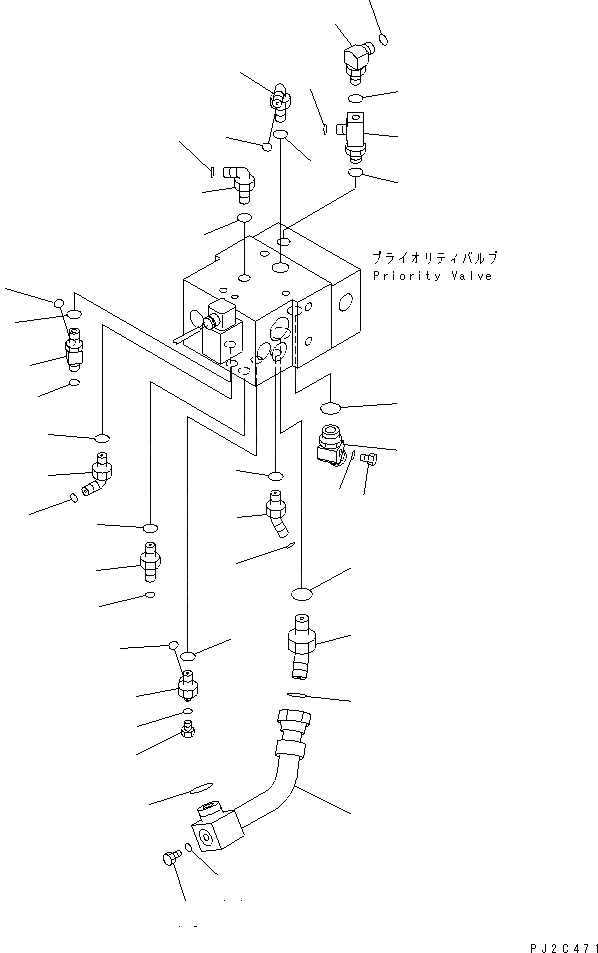 Схема запчастей Komatsu GD675-3A - ОСНОВН. ТРУБЫ (СОЕДИН-Е¤ ДЛЯ ПРИОРИТЕТН. КЛАПАН) (/) ГИДРАВЛИКА