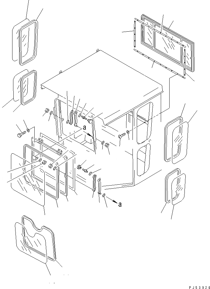 Схема запчастей Komatsu GD705A-4 - КАБИНА ROPS (ОКОНН. СТЕКЛА)(№-) РАМА И ЧАСТИ КОРПУСА