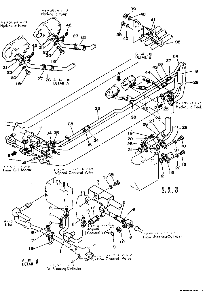 Схема запчастей Komatsu GD705R-2 - НИЗ. PRESSURE ТРУБЫ ГИДРАВЛИКА