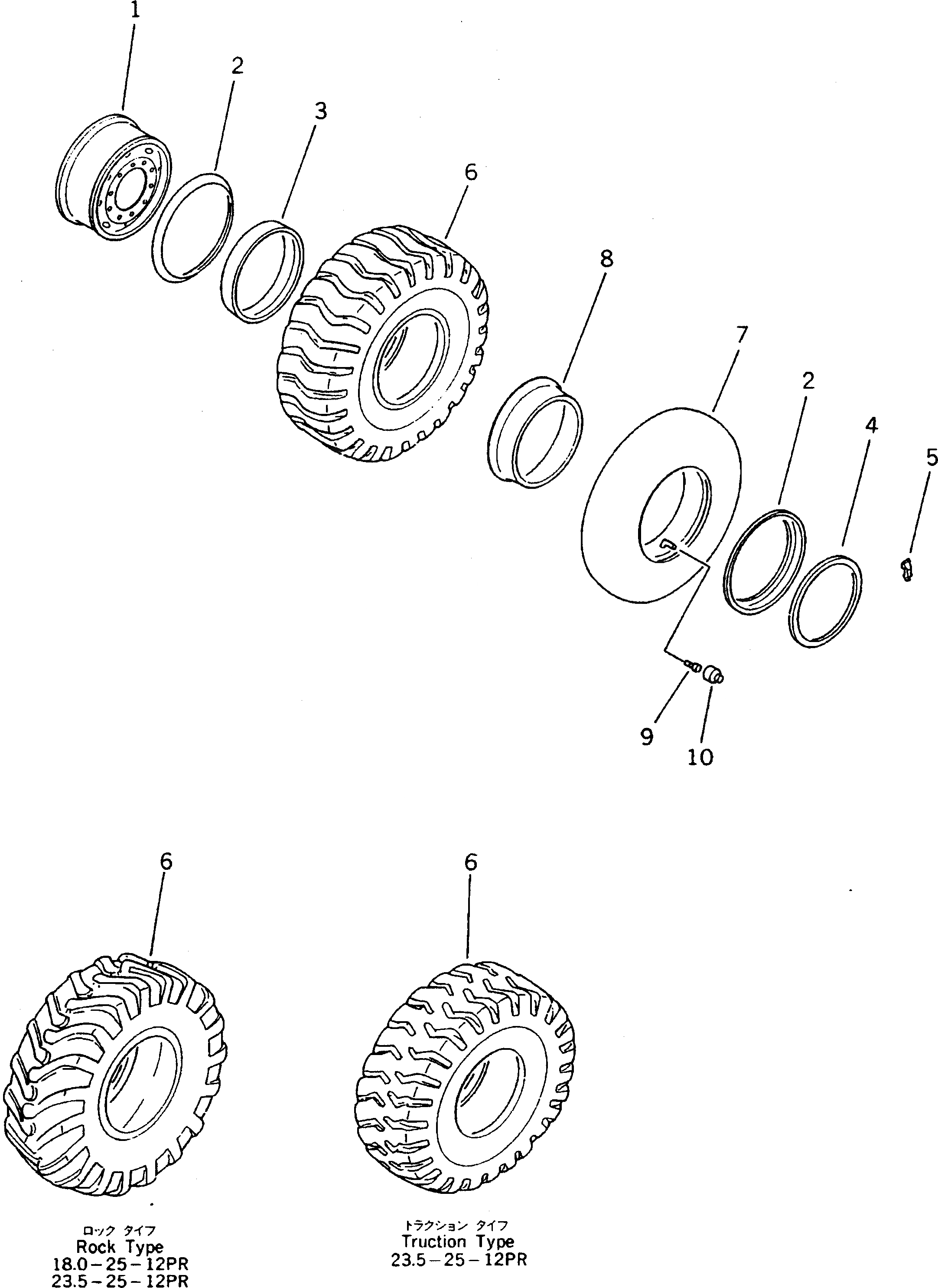 Схема запчастей Komatsu GD825A-2 - КОЛЕСА И ТРУБКА ШИНЫ(№-) КОЛЕСА
