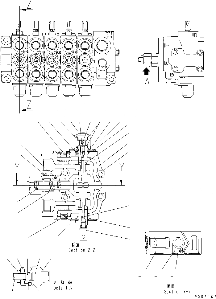 Схема запчастей Komatsu GD825A-2 - ГИДРАВЛ УПРАВЛЯЮЩ. КЛАПАН¤ ЛЕВ. (5-СЕКЦИОНН.) (/) (CIRCLE)(№-) ГИДРАВЛИКА