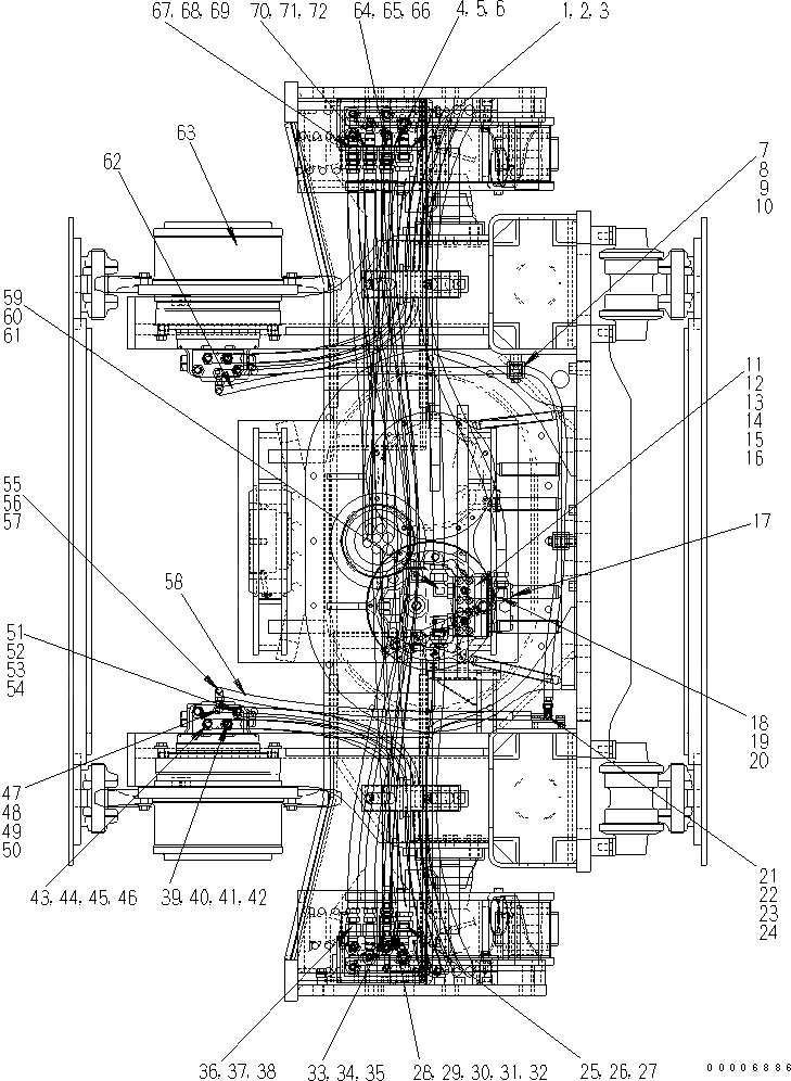 Схема запчастей Komatsu JT150-1 - ПЕРЕДН. РАМА ТРУБЫ (/) ВИБРАТОР