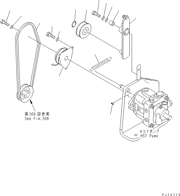 Схема запчастей Komatsu JV07HK-3 - НАТЯЖЕНИЕ РЕМНЯ ТРАНСМИССИЯ