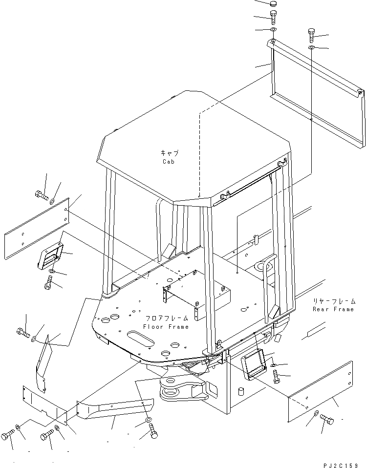 Схема запчастей Komatsu JV100WP-2T - ПОКРЫТИЕ НИЖН. ЧАСТИ КАБИНЫ (ДЛЯ СИСТЕМА ROPS) РАМА И КУЗОВ