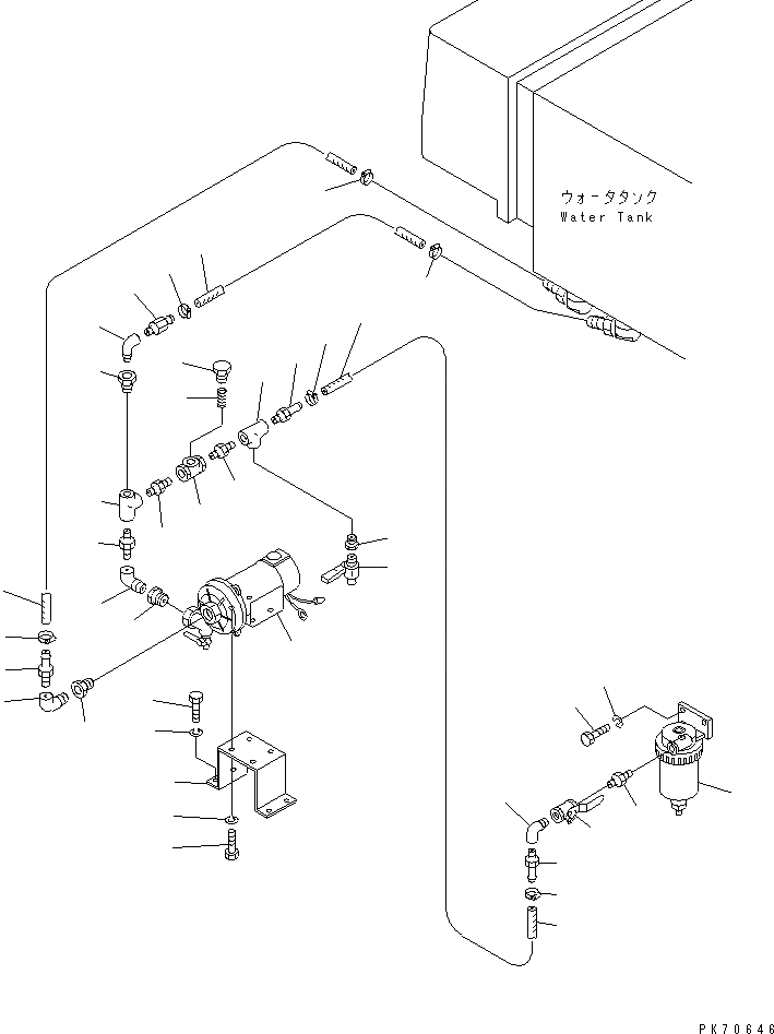 Схема запчастей Komatsu JV40CW-3 - РАЗБРЫЗГИВАНИЕ ВОДЫ ТРУБЫ (/) (ВОДН. БАК - ВОДЯНАЯ ПОМПА - ВОДН. ФИЛЬТР)(№-) УПРАВЛ-Е РАБОЧИМ ОБОРУДОВАНИЕМ