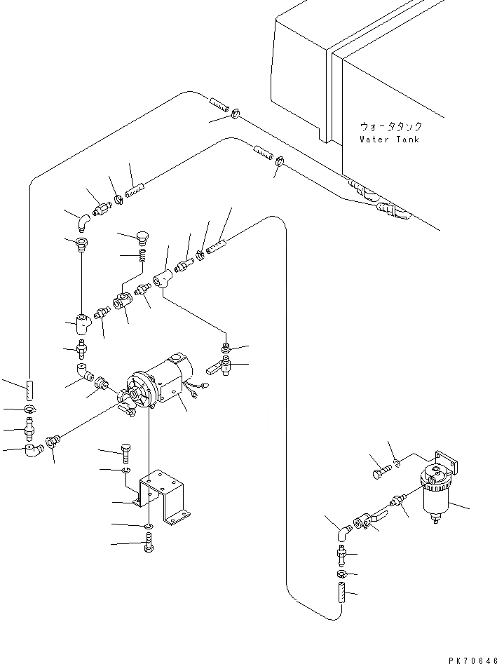 Схема запчастей Komatsu JV40DW-3 - РАЗБРЫЗГИВАНИЕ ВОДЫ ТРУБЫ (/) (ВОДН. БАК - ВОДЯНАЯ ПОМПА - ВОДН.   ФИЛЬТР)(№-) УПРАВЛ-Е РАБОЧИМ ОБОРУДОВАНИЕМ
