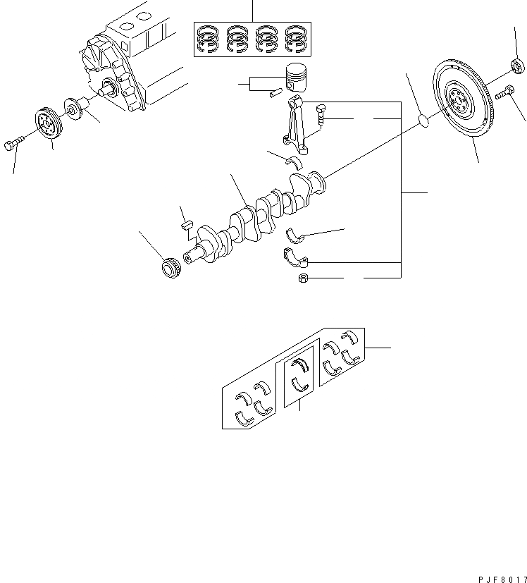 Схема запчастей Komatsu K21-1XD-WM - ПОРШЕНЬ¤ КОЛЕНВАЛ И FLYHEEL (WET МУФТА) ДВИГАТЕЛЬ