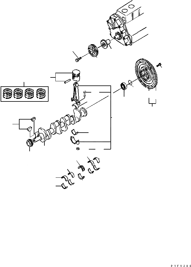 Схема запчастей Komatsu K21-187-B - ПОРШЕНЬ¤ КОЛЕНВАЛ И FLYHEEL (WET МУФТА) ДВИГАТЕЛЬ