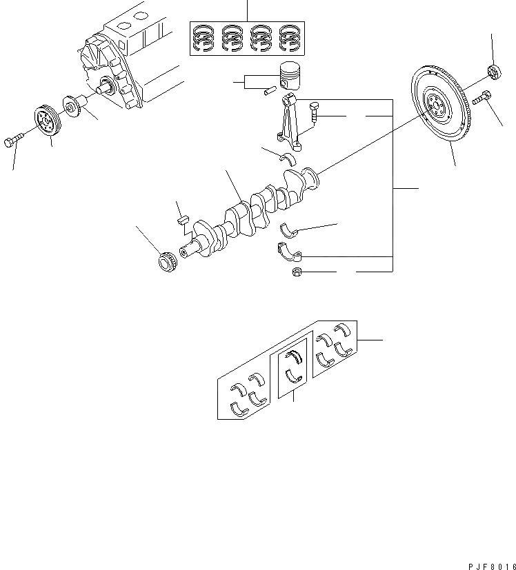 Схема запчастей Komatsu K25-1BG-FM - ПОРШЕНЬ¤ КОЛЕНВАЛ И FLYHEEL (СУХ. МУФТА И ГИДРОТРАНСФОРМАТОР) ДВИГАТЕЛЬ