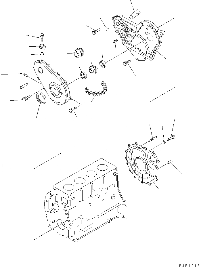 Схема запчастей Komatsu K25-1BG-FM - ПЕРЕДН. КРЫШКАAND ФИТТИНГ (СУХ. МУФТА И ГИДРОТРАНСФОРМАТОР) ДВИГАТЕЛЬ