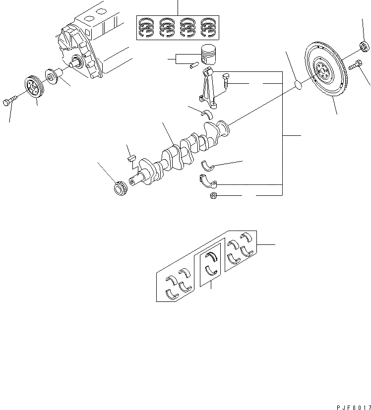 Схема запчастей Komatsu K25-1BG-WM - ПОРШЕНЬ¤ КОЛЕНВАЛ И FLYHEEL (WET МУФТА) ДВИГАТЕЛЬ