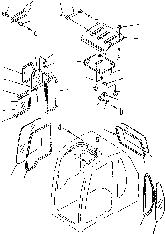 Схема запчастей Komatsu PC300-6 - КАБИНА (ОКНА И ВЕНТИЛЯТОР В КРЫШЕ) КАБИНА ОПЕРАТОРА И СИСТЕМА УПРАВЛЕНИЯ