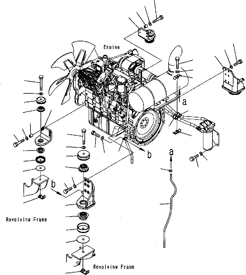 Схема запчастей Komatsu PC300-7 - КРЕПЛЕНИЕ ДВИГАТЕЛЯ B КОМПОНЕНТЫ ДВИГАТЕЛЯ