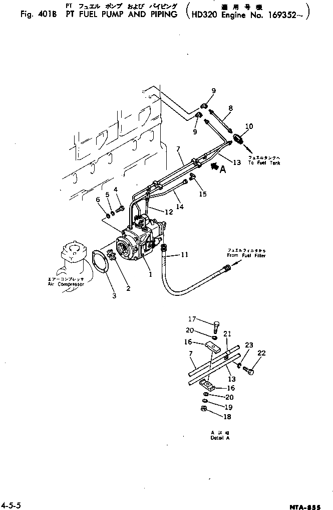 Схема запчастей Komatsu NTA-855-1A - PT ТОПЛИВН. НАСОС И ТРУБЫ(№9-) ТОПЛИВН. СИСТЕМА