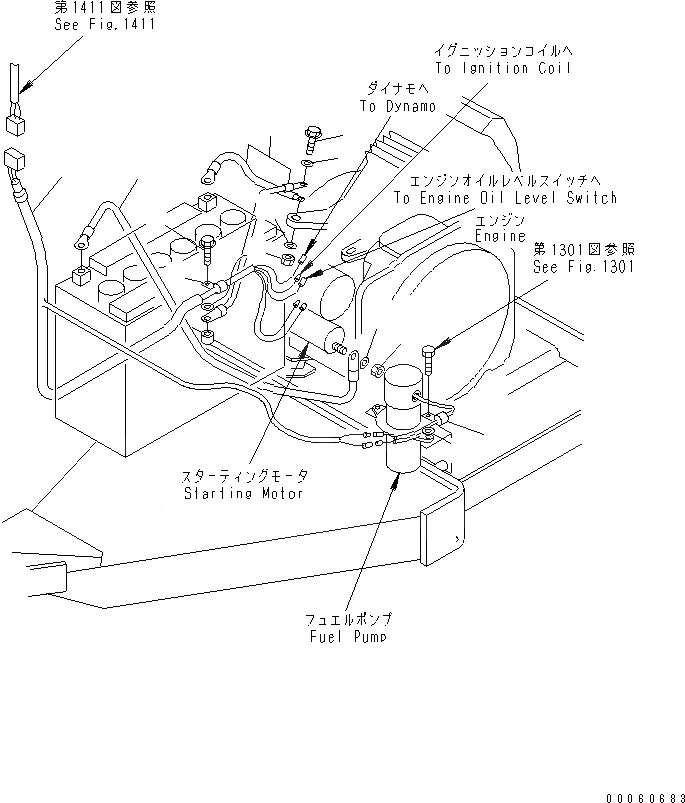 Схема запчастей Komatsu PC01-1 - ЭЛЕКТРИКА КОМПОНЕНТЫ ДВИГАТЕЛЯ И ЭЛЕКТРИКА