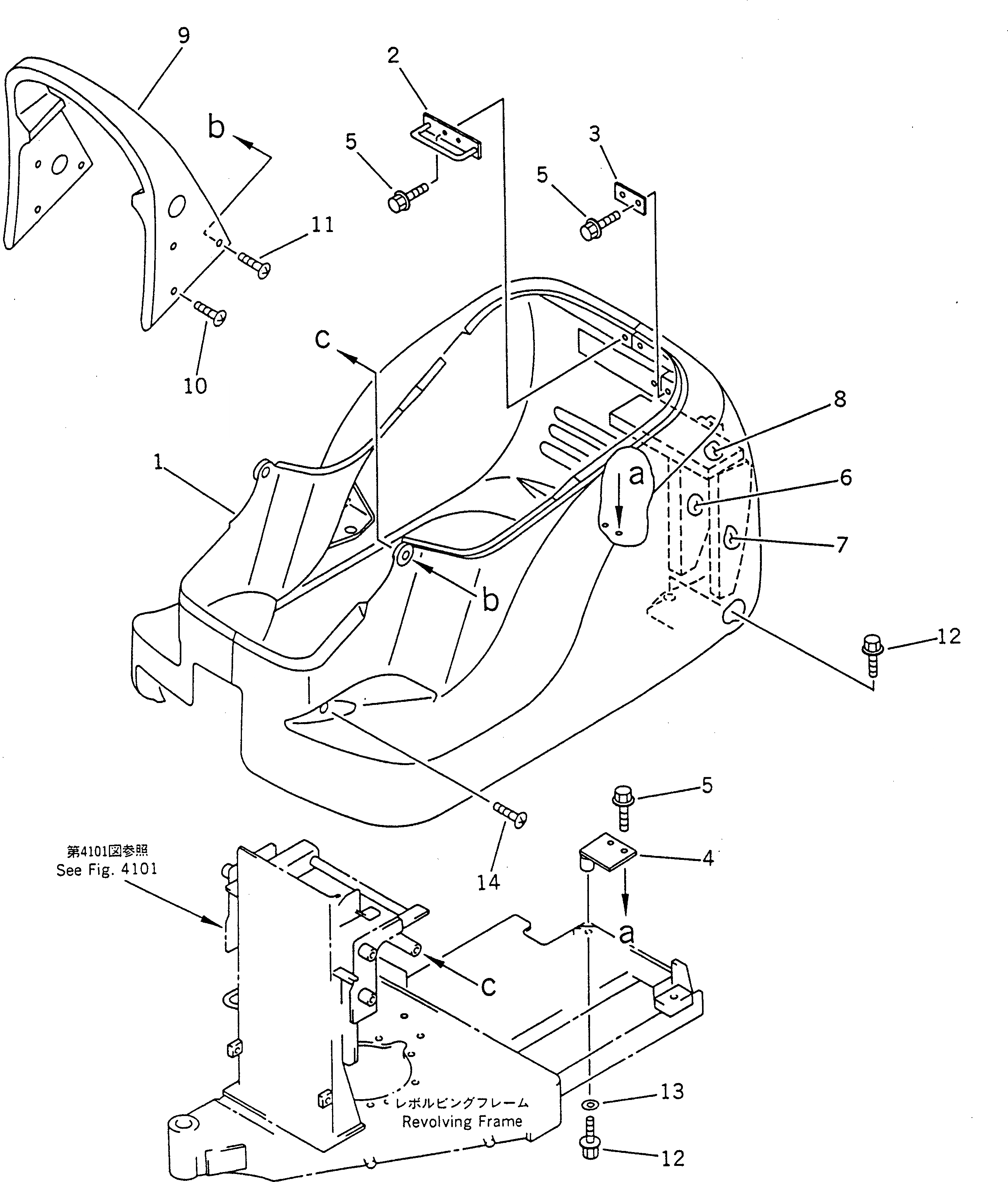 Схема запчастей Komatsu PC01-1 - КАБИНА ЧАСТИ КОРПУСА