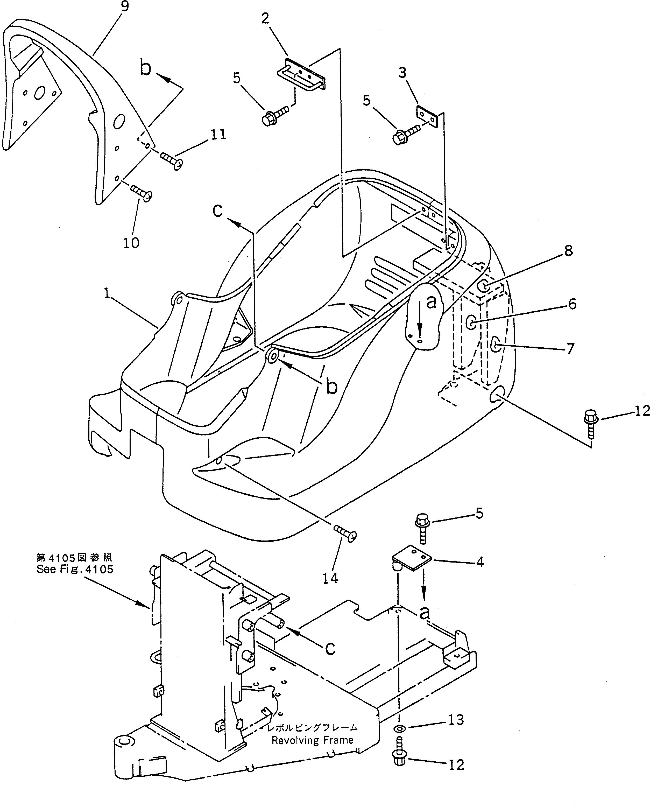 Схема запчастей Komatsu PC01-1 - КАБИНА (СПЕЦ-Я TBG) (КРОМЕ ЯПОН.) ЧАСТИ КОРПУСА