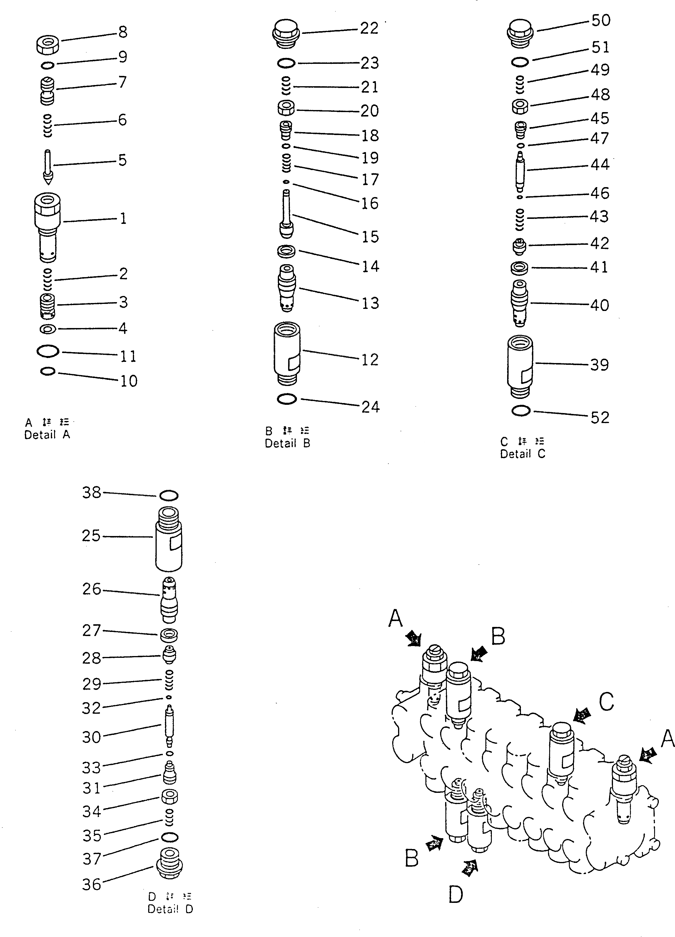 Схема запчастей Komatsu PC02-1A - 8-СЕКЦИОНН. УПРАВЛЯЮЩ. КЛАПАН (/)(№-7) УПРАВЛ-Е РАБОЧИМ ОБОРУДОВАНИЕМ