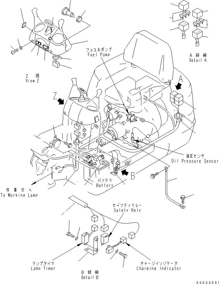 Схема запчастей Komatsu PC03-2 - ЭЛЕКТР. (ПАНЕЛЬ И ОСНОВН. Э/ПРОВОДКА) ЭЛЕКТРИКА