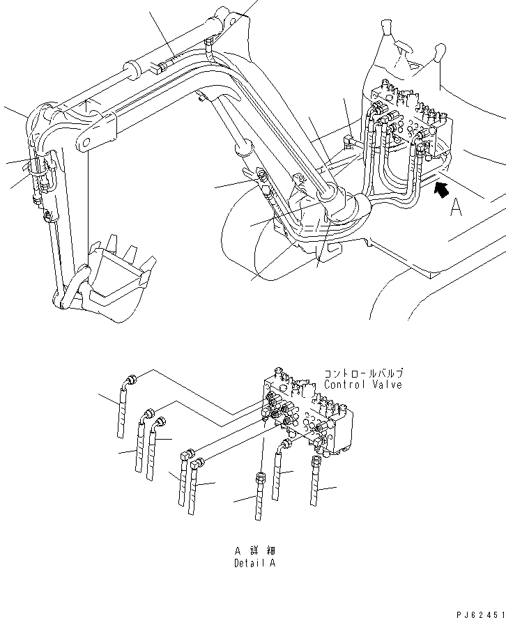 Схема запчастей Komatsu PC03-2 - ЛИНИЯ АКТУАТОРА (/) (РУКОЯТЬ¤ ПОВОРОТ СТРЕЛЫ¤ СТРЕЛА¤ ЦИЛИНДР КОВША) ГИДРАВЛИКА