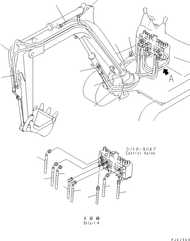 Схема запчастей Komatsu PC03-2 - ЛИНИЯ АКТУАТОРА (/) (РУКОЯТЬ¤ ПОВОРОТ СТРЕЛЫ¤ СТРЕЛА¤ ЦИЛИНДР КОВША)(ДЛЯ УДЛИНН. РУКОЯТИ) ГИДРАВЛИКА