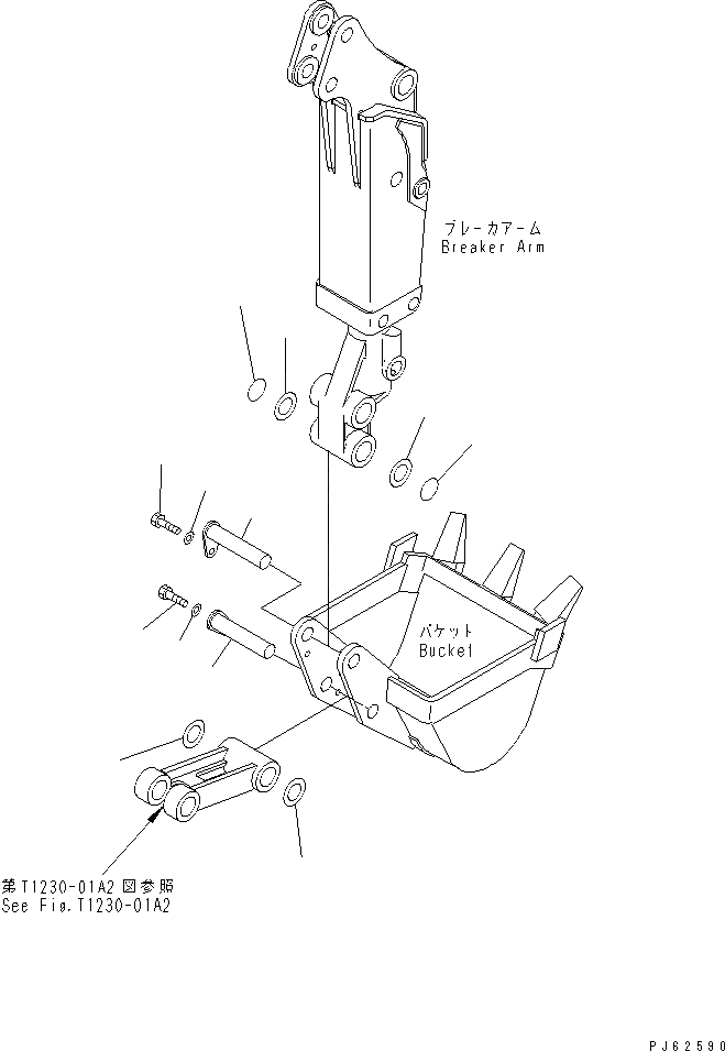 Схема запчастей Komatsu PC03-2 - ПАЛЕЦ КОВША (ДЛЯ МОЛОТА РУКОЯТЬ СПЕЦ-Я.) РАБОЧЕЕ ОБОРУДОВАНИЕ