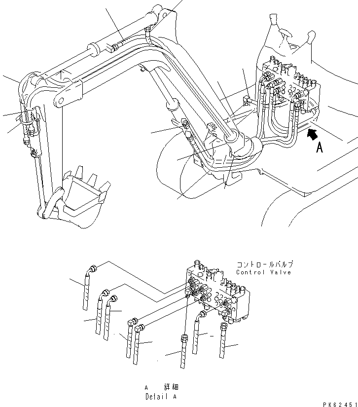 Схема запчастей Komatsu PC03-2-A - ЛИНИЯ АКТУАТОРА (/) (РУКОЯТЬ¤ ПОВОРОТ СТРЕЛЫ¤ СТРЕЛА¤ ЦИЛИНДР КОВША) ГИДРАВЛИКА